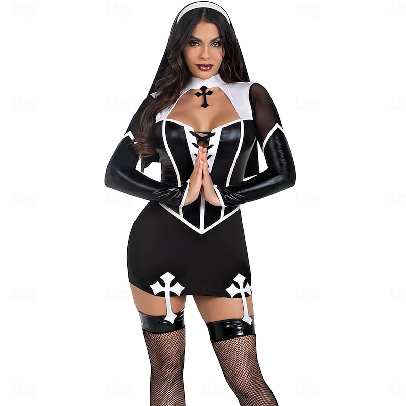 Nun Halloween Dress Fancy Costume Sexy Costume Adults' Women's Halloween Carnival Performance Party Easy Halloween Costumes Dress Up