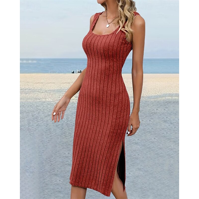 Women's Long Dress Maxi Dress Casual Dress Cocktail Dress Summer Dress Fashion Modern Daily Beach Weekend Regular Fit Plain Sleeveless U Neck Wine Orange Summer Spring4