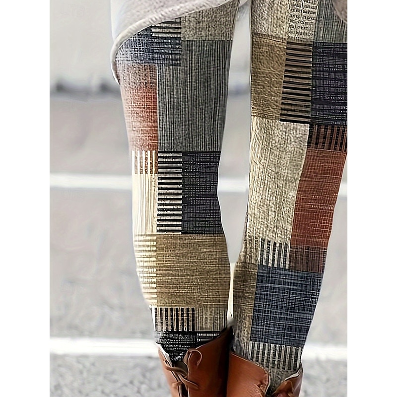 Women's Slacks Leggings Cozy Leggings Vacation Vintage Streetwear Full Length Natural Graphic Geometric Patchwork Drawstring Patchwork Elastic Waist Comfy Outdoor Comfortable High Elasticity Outdoor2
