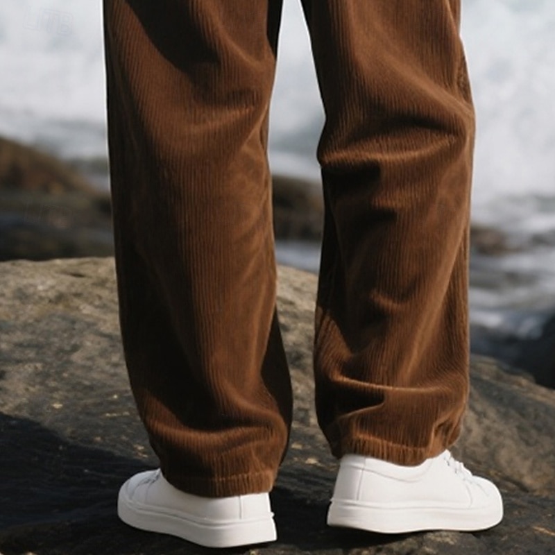 Men's Trousers Dress Pants Corduroy Pants Casual Pants Pocket Straight Leg Plain Comfort Breathable Full Length Party Business Daily Vacation Fashion Brown Inelastic3