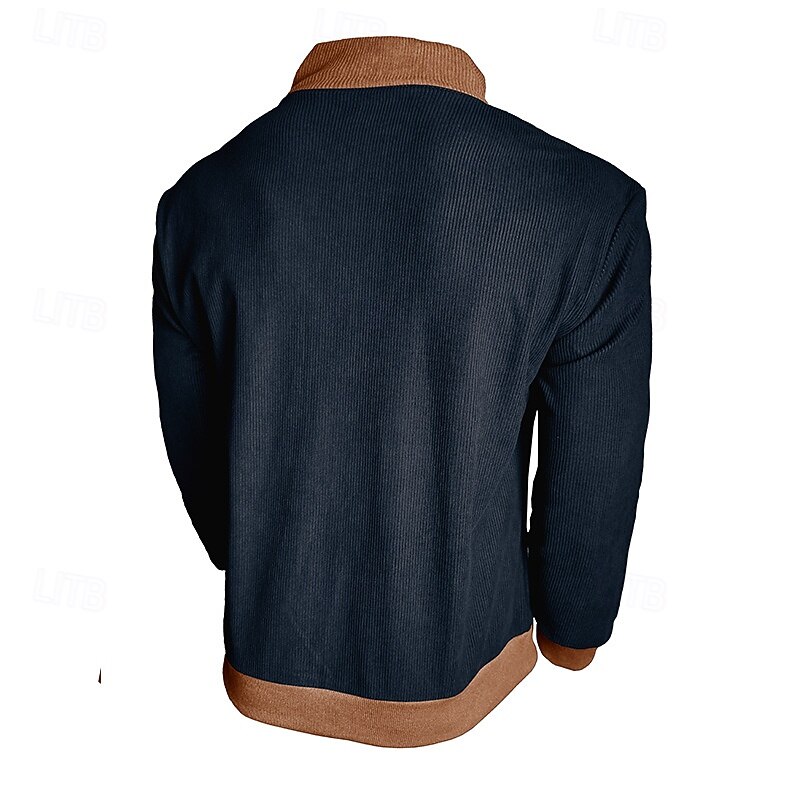 Men's Sweatshirt Apricot Black Army Green Royal Blue Blue Standing Collar Color Block Patchwork Daily Holiday Going out Polyester Corduroy Streetwear Casual Fall Winter Clothing Apparel Hoodies3