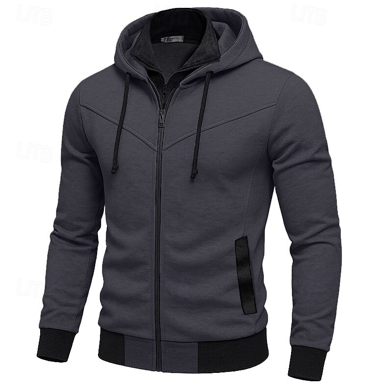 Men's Hoodie Full Zip Hoodie Black Red Light Grey Dark Gray Hooded Plain Patchwork Sports & Outdoor Casual Daily Streetwear Cool Sportswear Spring &  Fall Clothing Apparel Hoodies Sweatshirts3