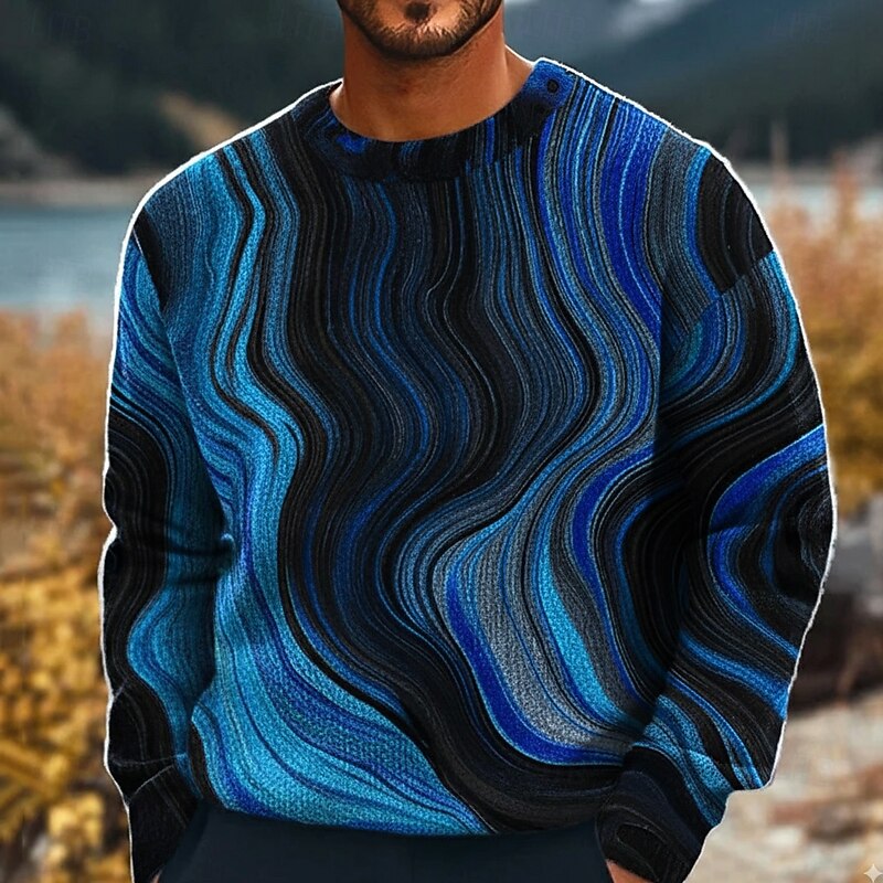 Men's Abstract Flowing Quicksand / Liquid Pullover Sweater Jumper Knitwear Crewneck Casual Vacation Home Street 3D Print Knitting Keep Warm Long Sleeve Spring Fall Winter Blue Orange Multi Color