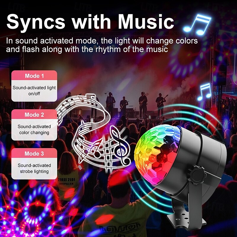 Luditek 2-Pack Sound Activated Party Lights with Remote Control Disco Ball Light DJ Strobe Lamp for Home Room Dance Party Supplies White Elephant Gifts Birthday Christmas Halloween Party Decorations2