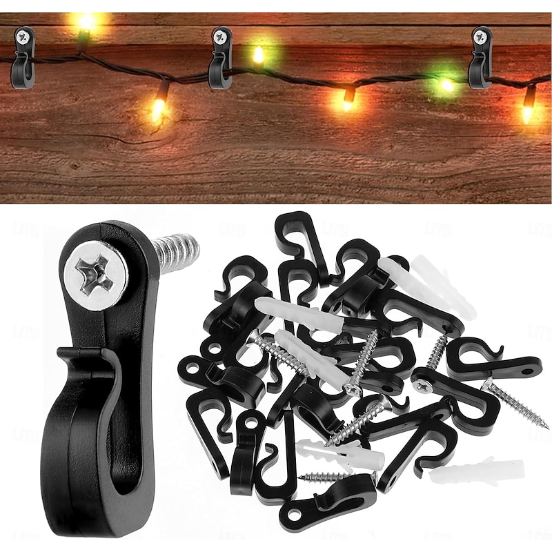 20pcs Plastic Light Safety Hook Set - Versatile Hanging Solution for Indoor and Outdoor Use, Includes 20 Hooks, 20 Screws, 20 Tubes, Outdoor Wall Hooks for Halloween, Christmas Parties, Hanging Plants3