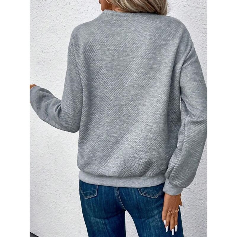 Women's Pullover Sweatshirt Plain Casual Long Sleeve V Neck Regular Tops Street Dailywear Gray Fall Winter3