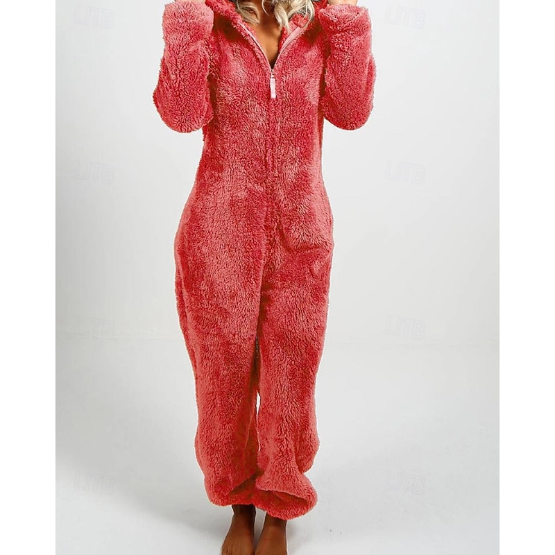 Women's Normal Jumpsuit Streetwear Solid Color Long Sleeve Hooded Zipper Vacation Daily Loose Fit Black Wine Red Fall4