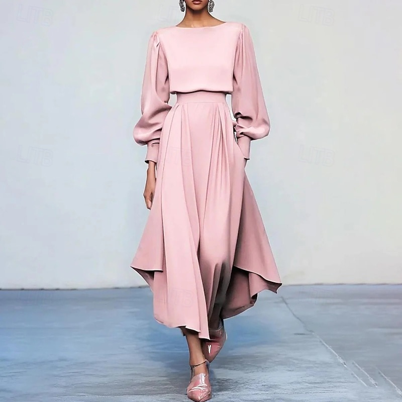 Women's Midi Dress Cocktail Dress Satin Dress Pink Dress Elegant Modern Outdoor Holiday Going out Regular Fit Plain Long Sleeve Crew Neck Pink Spring Fall