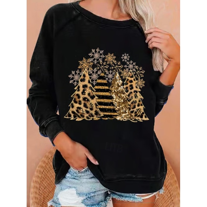 Women's Pullover Sweatshirt Graphic Christmas Tree Fashion Casual Long Sleeve Crew Neck Round Neck Regular Tops Street Dailywear Casual Print Black White Light Green Wine Blue Fall Winter