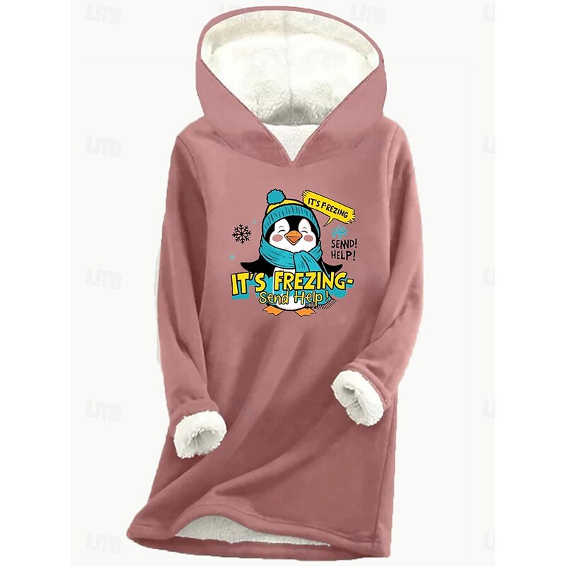 Women's Pullover Hoodie Sweatshirt Graphic Animal Letter Warm Casual Fuzzy Long Sleeve Hooded Long Tops Casual Sports Print Pink Blue Gray Fall Winter