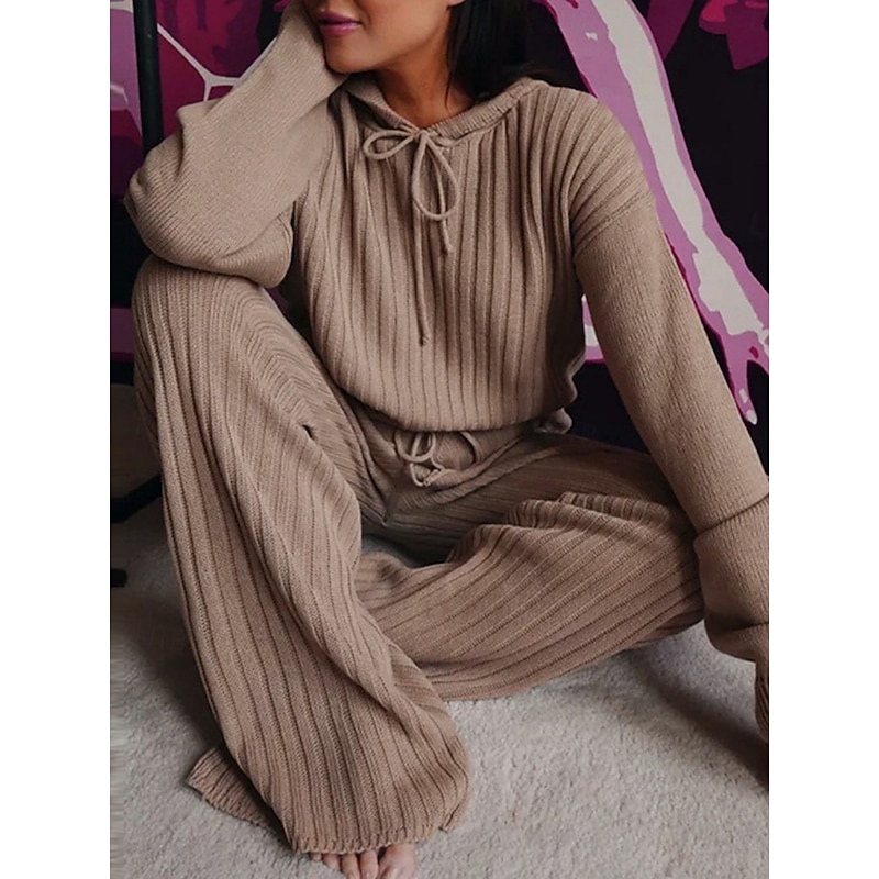 Women's Fashion Streetwear Pants Sets Bolero Top Long Sleeve Hooded Solid Color Outdoor Casual Daily Black Pink Red Fall Regular Fit2