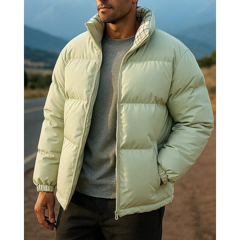 Men's Fleece Jacket Winter Coat with Pockets Long Sleeve Top Athleisure Fall Solid Colored Windproof Thick Warm Outdoor Travel Vacation Sportswear Activewear Black White Light Green4