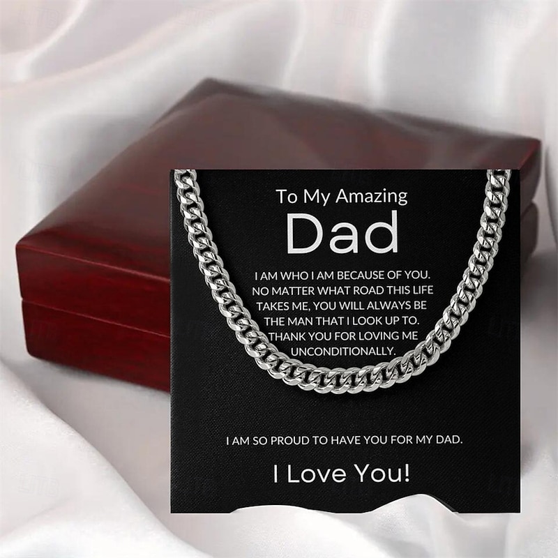To My Dad Cuban Link Chain Necklace, Christmas Gift for Father with Message Card Box, Birthday Present, Fathers Day Jewelry Gift from Son or Daughter2