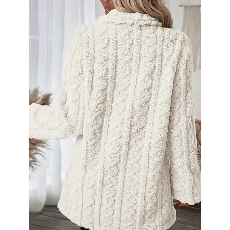 Women's Fleece Jacket Teddy Coat Warm Breathable Pocket Fleece Lined Casual Plain Vacation Street Casual Daily Wear Double Breasted Long Notch Lapel Regular Fit Long Sleeve Outerwear Black White Pink3