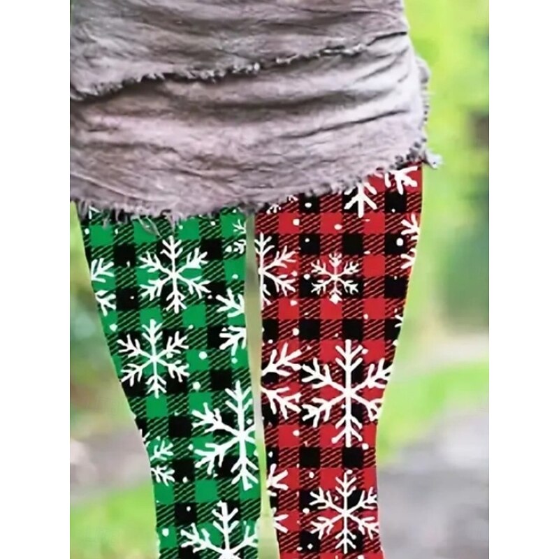 Women's Chinos Leggings Cozy Leggings Vacation Casual Full Length High WaistPantsUgly Christmas Plaid Snowflake Printing Thermal Warm Comfortable Stretchy Vacation Casual Daily Green Spring Fall2