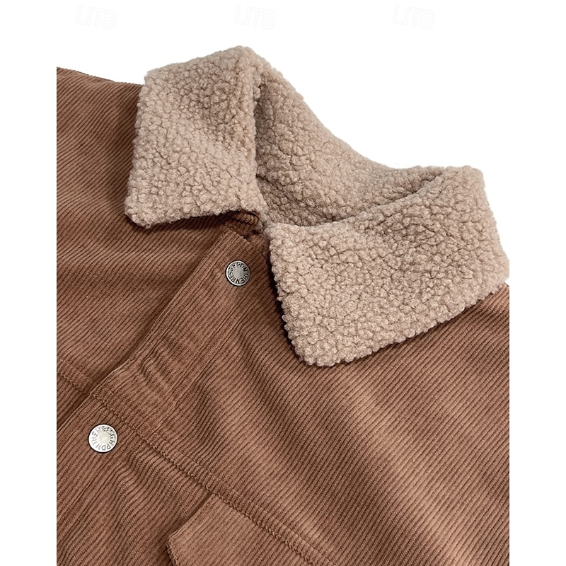 Men's Winter Jacket Corduroy Jacket Fleece Jacket Casual Jacket Vacation Daily Thermal Warm Pocket Fleece Winter Plain Fashion Streetwear Lapel Regular Black Light Green Navy Blue Orange Brown Jacket3