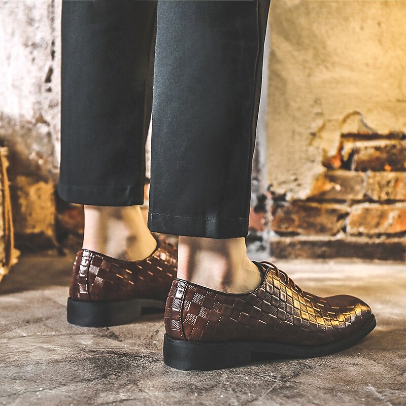 Men's Brown Woven PU Leather Dress Shoes | Stylish Lace - Up Design for Business & Casual Occasions4