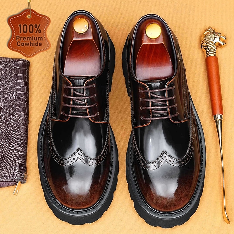 Men's Black and Brown Brogue Oxford Shoes Classic Lace-Up Business Formal Footwear for Office, Banquets and Special Occasions