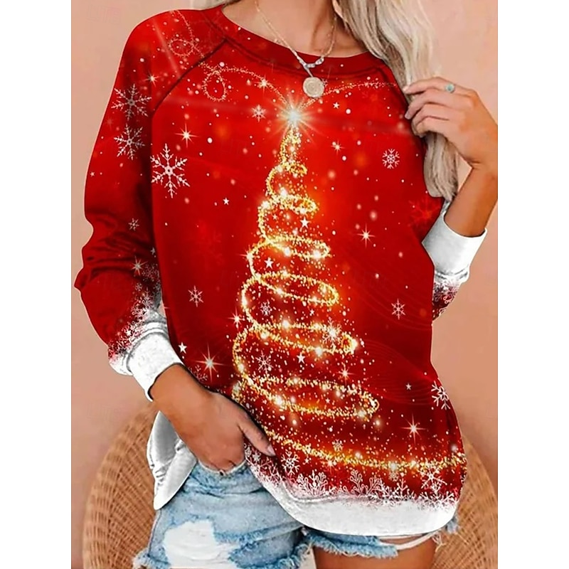 Christmas Women's Pullover Sweatshirt Graphic Christmas Tree Fashion Casual Long Sleeve Crew Neck Regular Tops Street Dailywear Holiday Print Yellow Red Fall Winter2