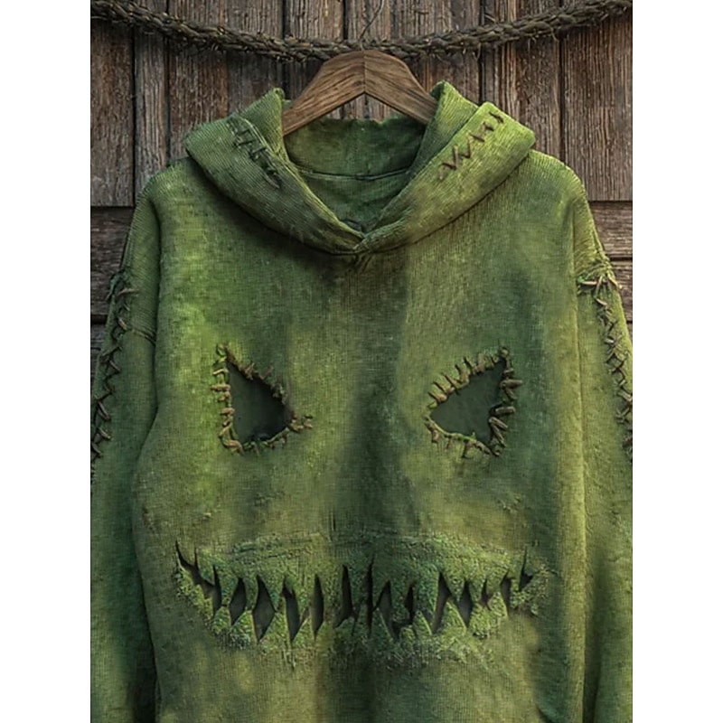 Women's Pullover Hoodie Sweatshirt Graphic Monster Casual Long Sleeve Hooded Regular Tops Party Evening Wear Street Dailywear Green Spring Fall Winter2