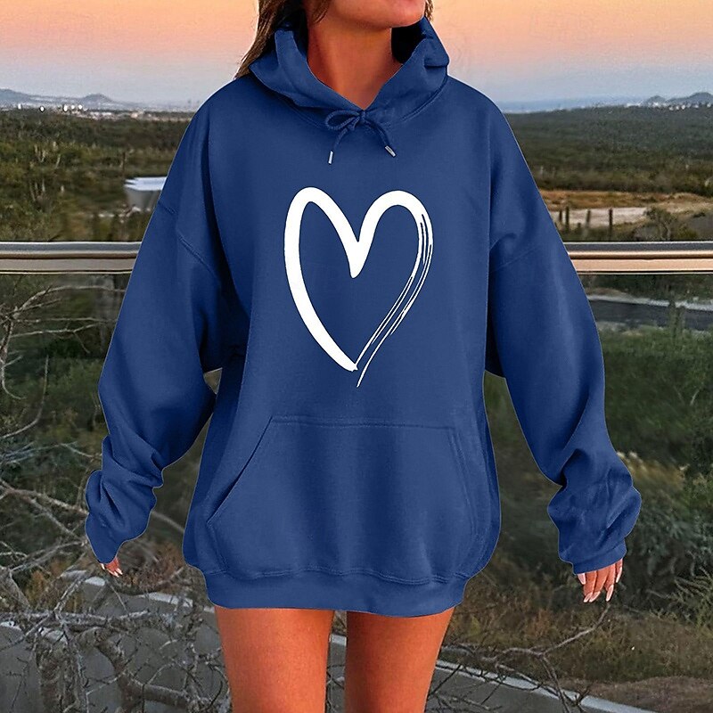 Women's Lounge Hoodie Pullover Sweatshirt with Pockets Long Sleeve Top Athleisure Heart Fashion Gym Running Fitness Sportswear Activewear Black White Red