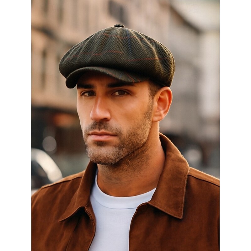 Men's Vintage Herringbone Newsboy Cap – Classic Tweed Flat Ivy Hat, Retro Gatsby Style Beret for Casual Wear and Outdoor Parties2
