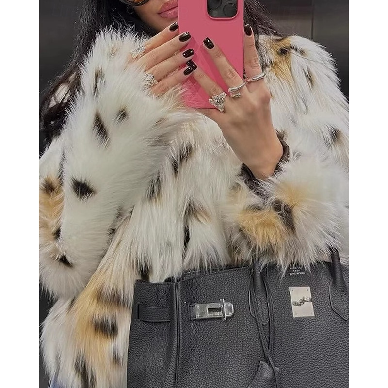 Women's Faux Fur Coat Warm Comfortable Furs & Leathers Casual Plain Vacation Street Daily Wear Going out Regular Stand Collar Regular Fit Long Sleeve Outerwear White Fall Winter3