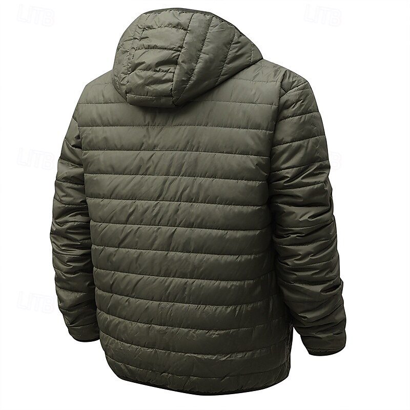 Men's Winter Coat Puffer Jacket Pocket Polyster Vacation Daily Wear Date Regular Fashion Casual Comfortable Thermal Warm Fall Winter Solid / Plain Color Black Red Blue Light Grey Puffer Jacket4