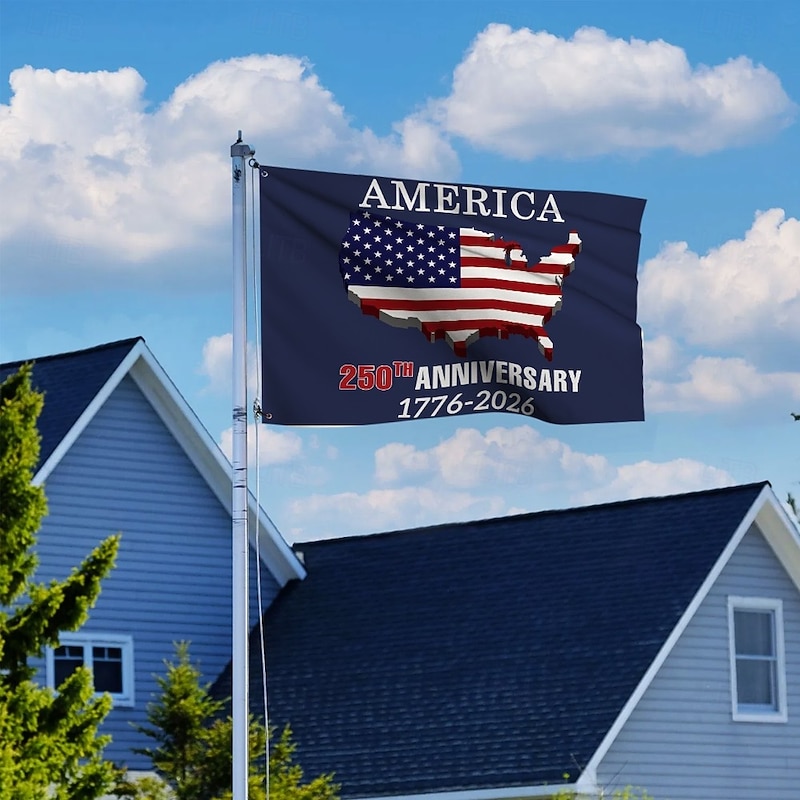 250 Anniversary Flag 3x5 Ft America 1776-2026 American Map 250th Anniversary Patriotic Stars Yard Signs Party Supplies Hanging Decor for Room House Welcome Photo Backdrop4