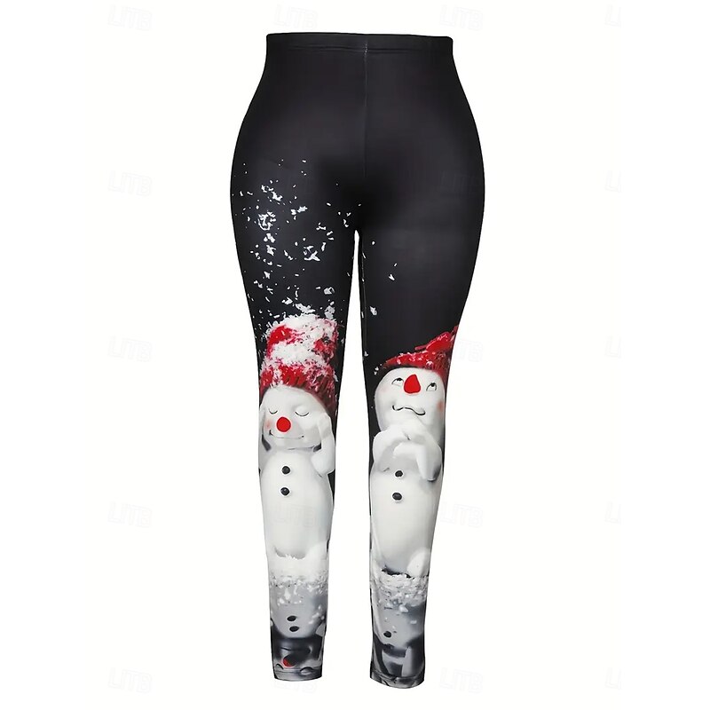 Women's Leggings Vacation Vintage Fashion Full Length High WaistPantsUgly Christmas Graphic Snowman Printing Thermal Warm Soft Breathable Stretchy Formal Outdoor Vacation Black Summer Spring Fall2