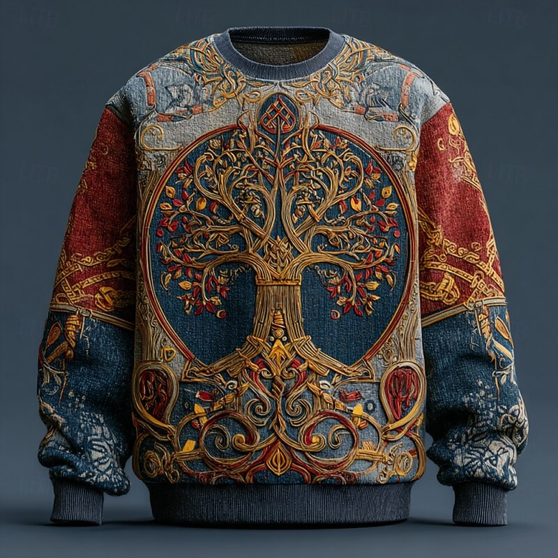 Men's Viking Tree Of Life Pullover Sweater Jumper Knitwear Crewneck Retro Vintage Casual Vacation Street Daily 3D Print Knitting Keep Warm Long Sleeve Fall Winter Blue 1 Blue 2# Blue3