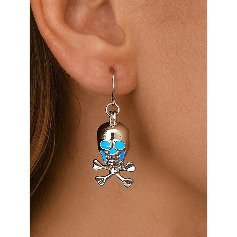 Women's Halloween Alloy Luminous Skull and Crossbones Earrings - Shiny Goth Punk Pendant Jewelry for Masquerade and Cosplay2