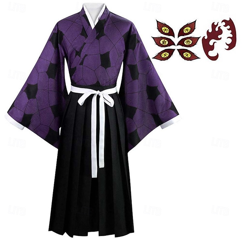 Kokushibou Cosplay Costumes with Temporary Tattoos Demon Slayer: Kimetsu no Yaiba Japanese Anime Cosplay Costumes Kimono Suits For Men's Women's