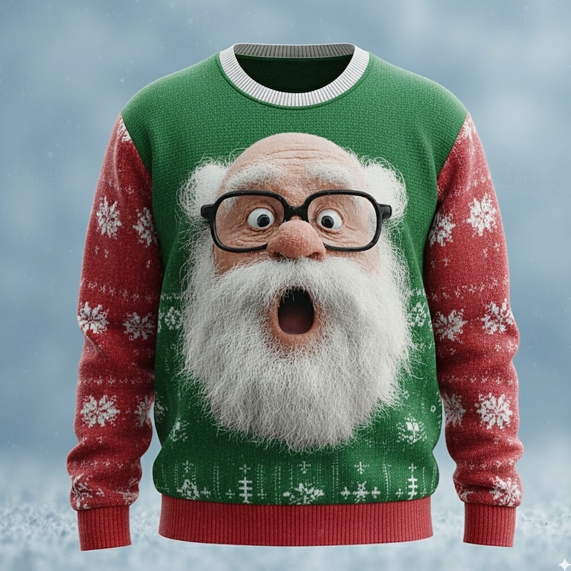 Ugly Christmas Sweater Men's Santa Claus 3D Print Snowflake Pullover Sweater Jumper Knitwear Crewneck Casual Vacation Daily Festival Keep Warm Long Sleeve Fall Winter Black Red Green2