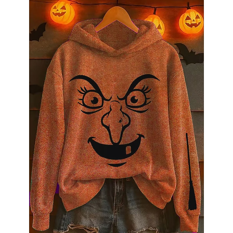 Women's Pullover Hoodie Sweatshirt Graphic Monster Casual Long Sleeve Hooded Regular Tops Party Evening Wear Street Dailywear Purple Orange Green Spring Fall Winter