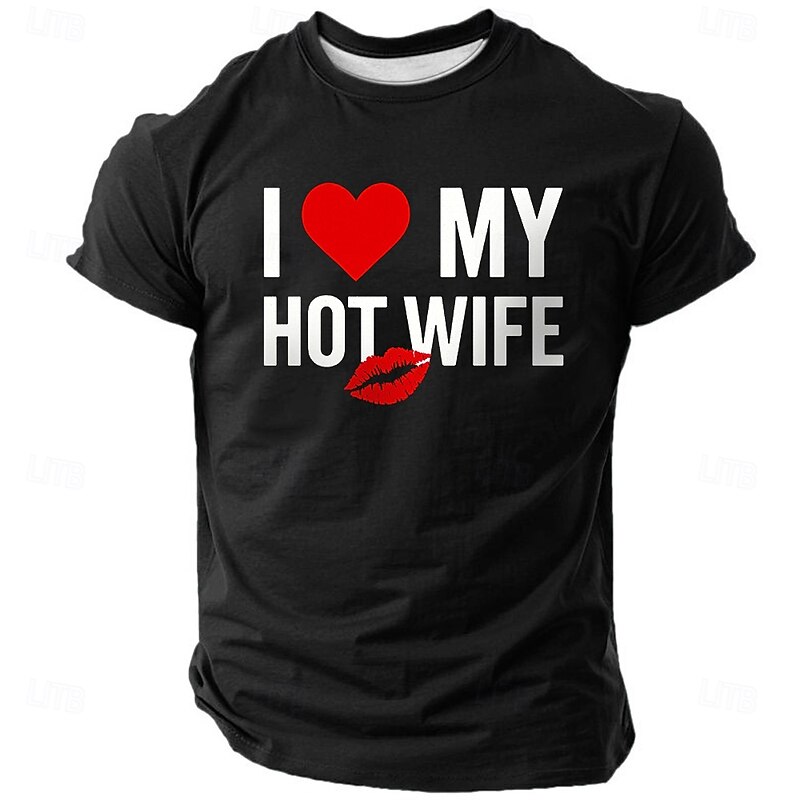 Men's Funny Slang Wife T Shirt Short Sleeve T shirt 3D Print Crew Neck Shirt Fashion Daily Street Daily Black White Red Summer Spring Clothing Apparel S M L XL XXL XXXL