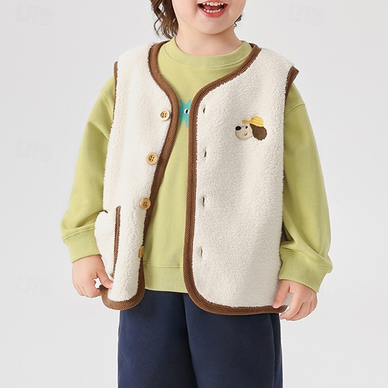 Kids Unisex Vest Coat Outerwear Color Block Sleeveless Buttons Keep Warm Soft Breathable Coat Outdoor Fashion Daily White Fall Winter 4 years+3