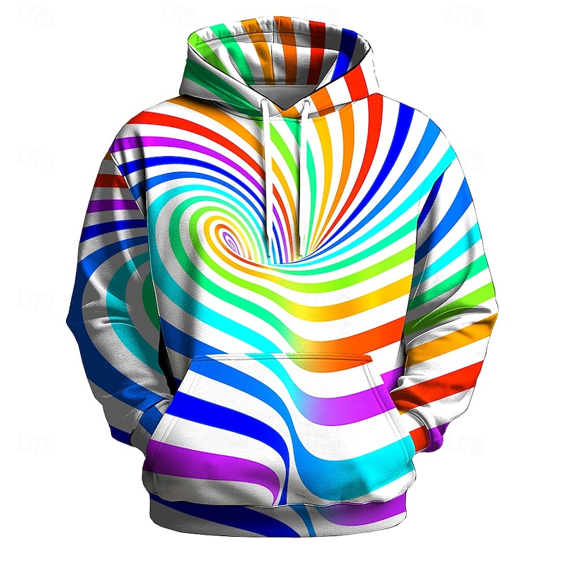 Men's Optical Illusion 3D Hoodie Sweatshirt Ethnic Cowboy Crew Neck Streetwear Black White Drawstring Fall Winter Designer2