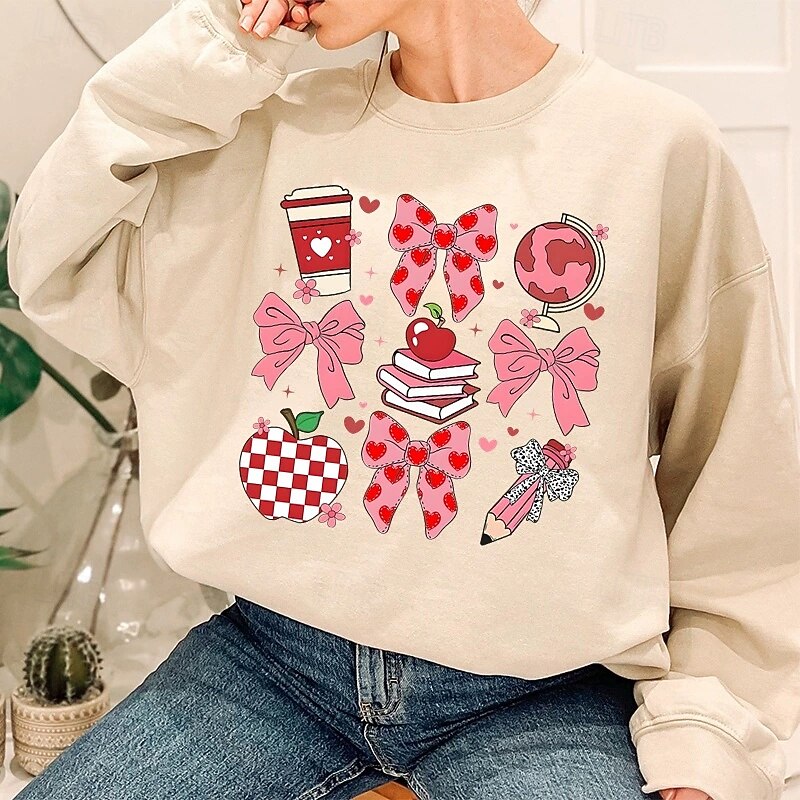 Women's Pullover Sweatshirt Graphic Rainbow Active Fashion Streetwear Long Sleeve Crew Neck Round Neck Regular Tops Street Dailywear Casual Print Light Pink Yellow Pink Red Blue Fall Winter2