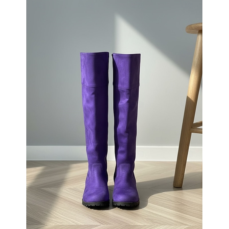 Women's Purple Over-the-Knee Suede Boots with Flat Heel - Stylish and Comfortable for Winter Casual Wear4