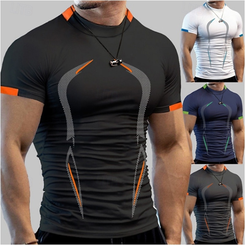 Men's Gym Shirt Running Shirt Short Sleeve Top Athleisure Fall Solid Colored Quick Dry Soft Sweat wicking Jogging Training Bodybuilding Sportswear Activewear Dark Grey Black White
