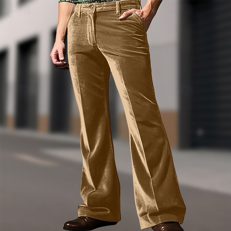 Men's Trousers Dress Pants Bell Bottom Flared Pants Velvet Pants Pocket Plain Comfort Breathable Full Length Outdoor Daily Going out Fashion Classic Style Royal Blue Green Micro-elastic