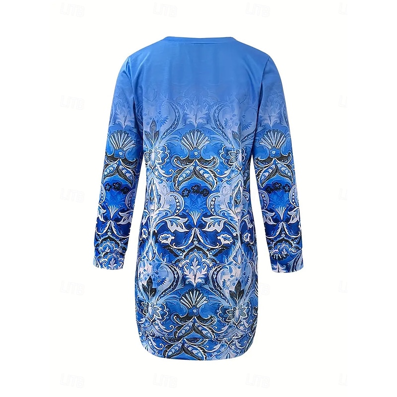 Women's Sweatshirt Dress Mini Dress Shift Dress Casual Halloween Holiday Going out Loose Fit Graphic Gradient Long Sleeve Crew Neck Blue Spring Fall Winter3