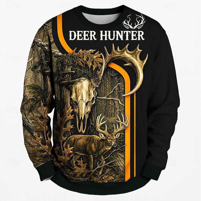 Men's Deer Sweatshirt 3D Hunting Crew Neck Outdoor Sports Outdoor Army Green Crewneck 3D Print Winter Spring &  Fall Designer