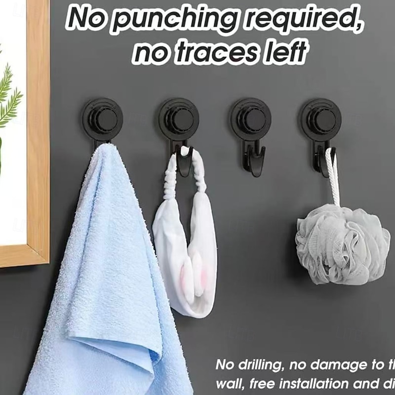 4 Pack Rotating Suction Cup Hooks – Strong Vacuum Adhesive Hooks, No Drilling, Wall-Mounted for Kitchen, Bathroom, Door, Clothes, and Home Organization