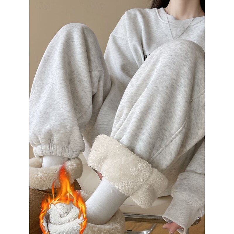 Women's Sweatpants Fleece Pants Chinos Vintage Fashion Streetwear Full Length High Waist Plain Pocket Elastic Waistband Comfy Soft Comfortable Stretchy Outdoor Street Light Gray Dark-Gray Black Gray