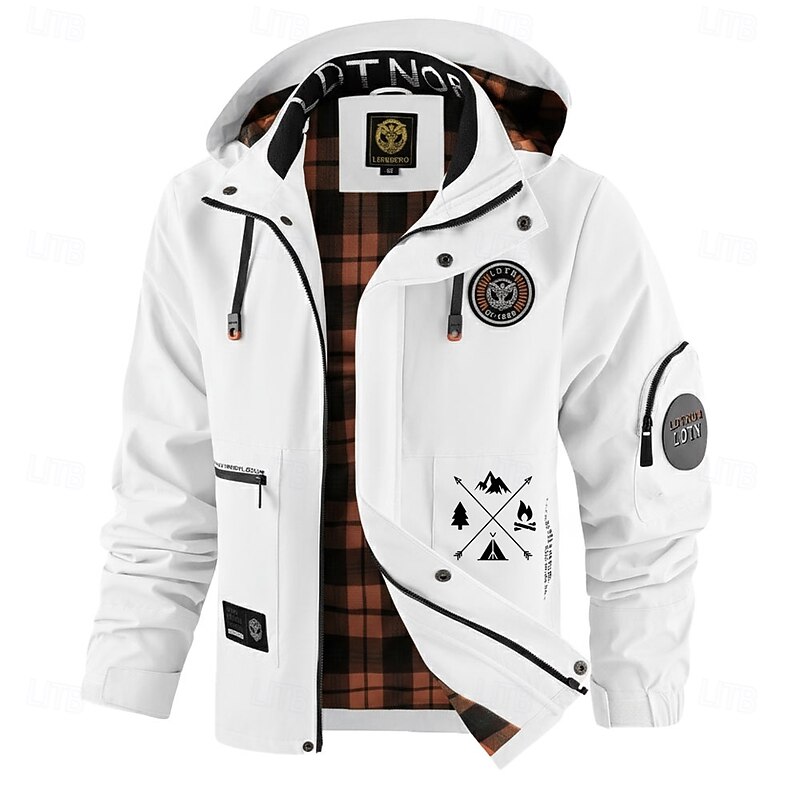 Men's Graphic Mountain Windbreaker Hooded Jacket Parka Waterproof Windproof Multi-Pockets Casual Outdoor Camping & Hiking Detachable Hood Full Zip Coat Outerwear Fall Winter Stand Collar Long Sleeve2