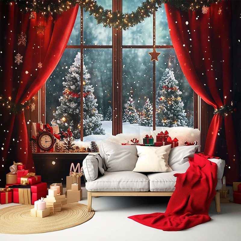Chrismas Hanging Tapestry Christmas Tree Santa Claus Gift Boxes Large Wall Art Mural Decor Blanket Curtain Holiday Home Bedroom Living Room Festive Party Seasonal Christmas Celebration Decoration4