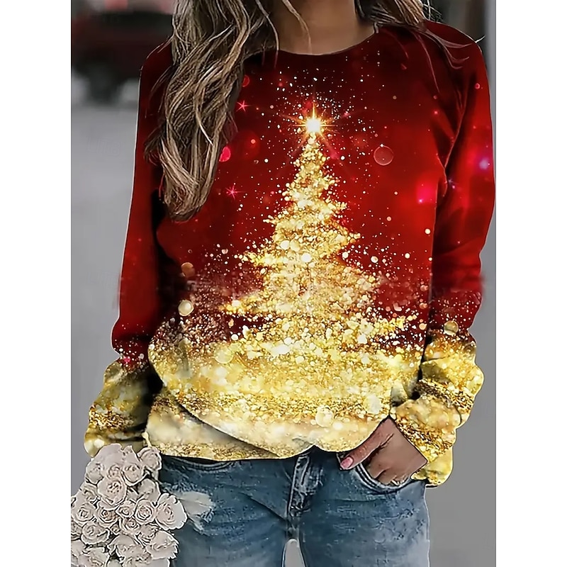 Christmas Women's Pullover Sweatshirt Hoodies Graphic Animal Tree Fashion Casual Long Sleeve Crew Neck Round Neck Regular Tops Street Dailywear Casual Print White Red Blue Spring Fall Winter