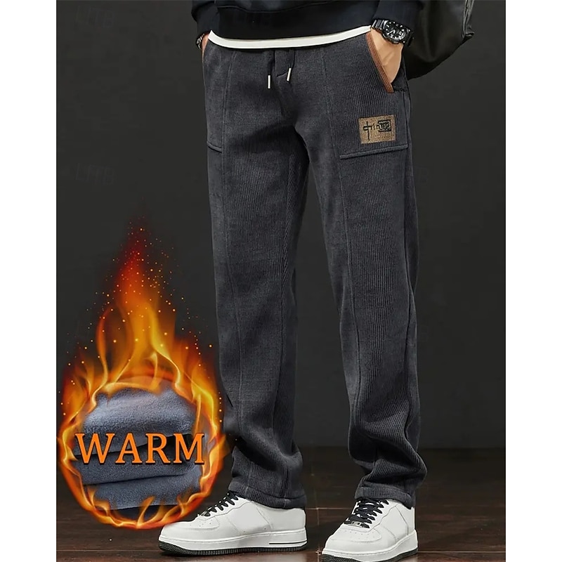 Men's Sweatpants Fleece Pants Corduroy Pants Winter Pants Trousers Drawstring Pocket Elastic Waist Plain Comfort Sports Outdoor Daily Fashion Casual Black Gray Micro-elastic3